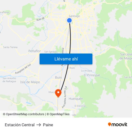 Estación Central to Paine map