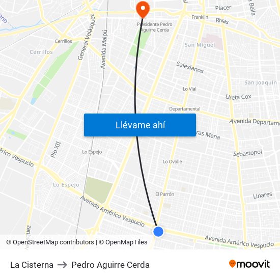 La Cisterna to Pedro Aguirre Cerda map
