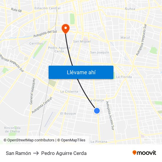 San Ramón to Pedro Aguirre Cerda map