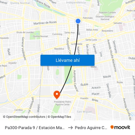 Pa300-Parada 9 / Estación Mapocho to Pedro Aguirre Cerda map