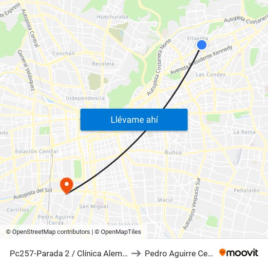 Pc257-Parada 2 / Clínica Alemana to Pedro Aguirre Cerda map