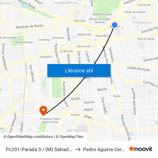 Pc201-Parada 3 / (M) Salvador to Pedro Aguirre Cerda map