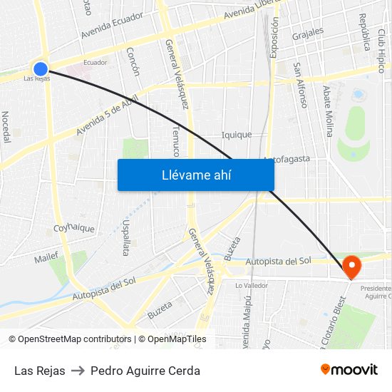 Las Rejas to Pedro Aguirre Cerda map