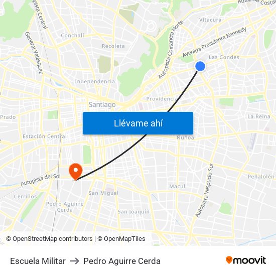 Escuela Militar to Pedro Aguirre Cerda map