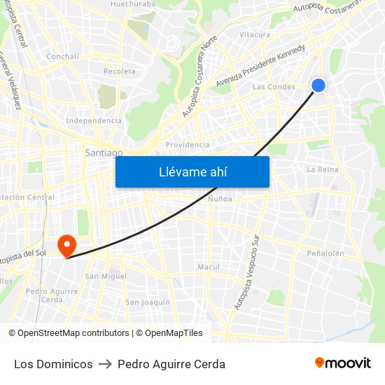 Los Dominicos to Pedro Aguirre Cerda map