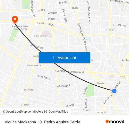 Vicuña Mackenna to Pedro Aguirre Cerda map