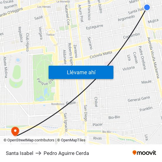 Santa Isabel to Pedro Aguirre Cerda map