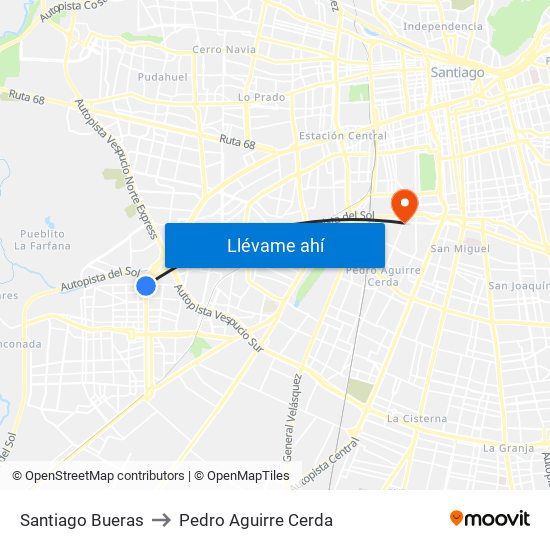 Santiago Bueras to Pedro Aguirre Cerda map