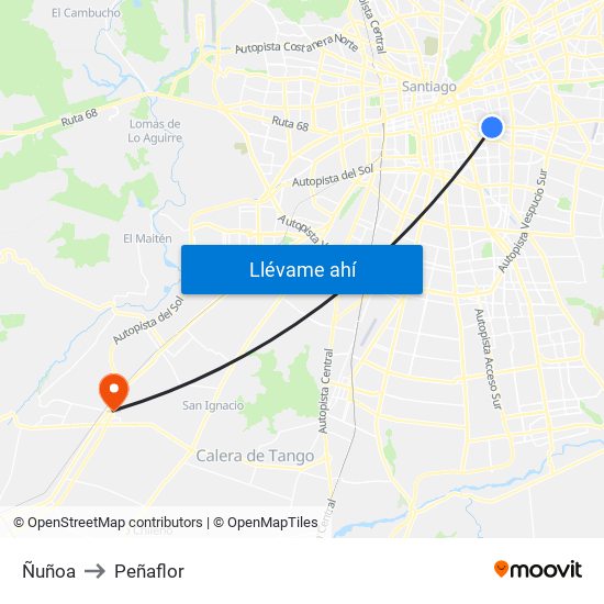 Ñuñoa to Peñaflor map