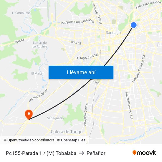 Pc155-Parada 1 / (M) Tobalaba to Peñaflor map