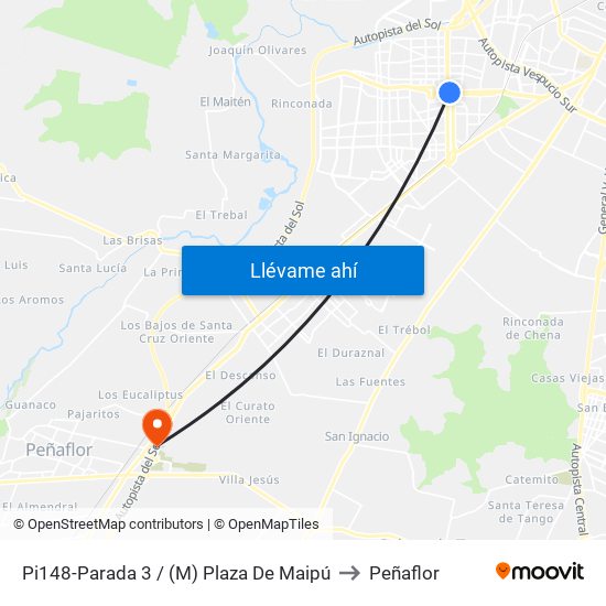 Pi148-Parada 3 / (M) Plaza De Maipú to Peñaflor map