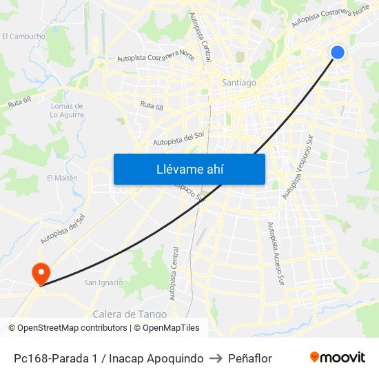 Pc168-Parada 1 / Inacap Apoquindo to Peñaflor map