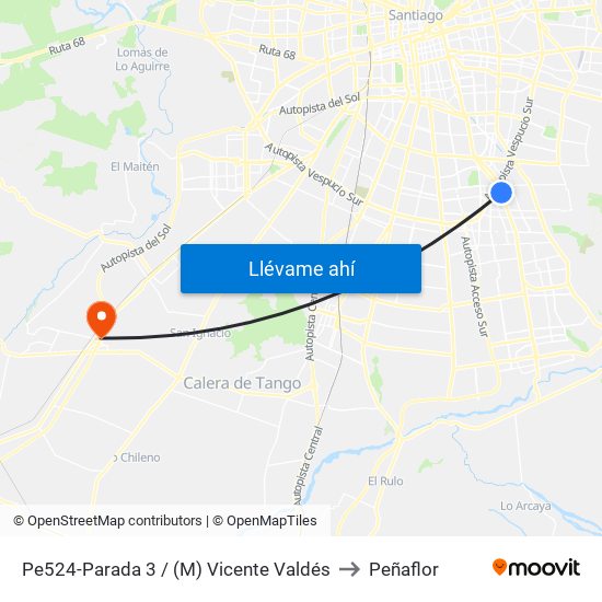 Pe524-Parada 3 / (M) Vicente Valdés to Peñaflor map