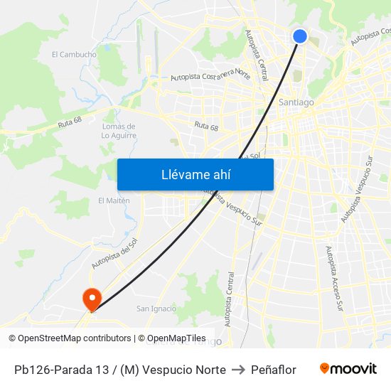 Pb126-Parada 13 / (M) Vespucio Norte to Peñaflor map