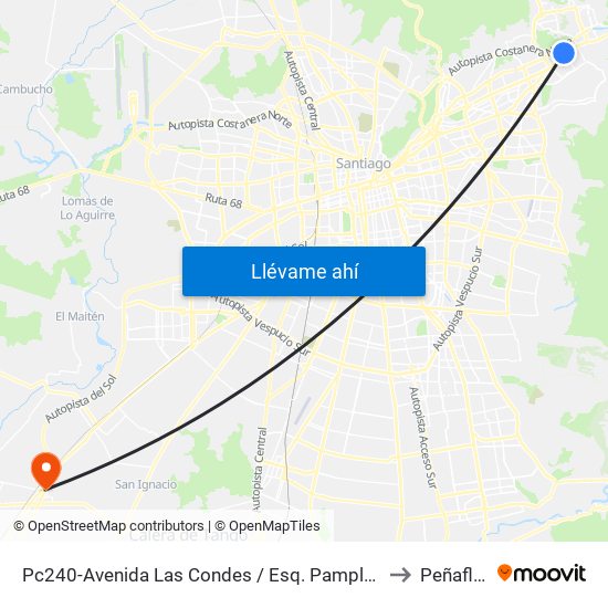 Pc240-Avenida Las Condes / Esq. Pamplona to Peñaflor map