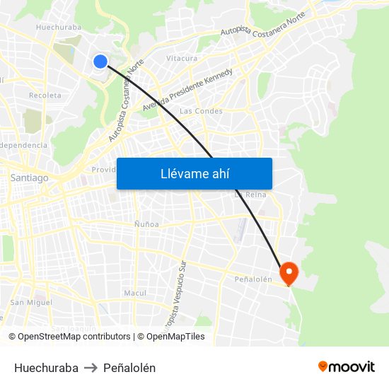 Huechuraba to Peñalolén map