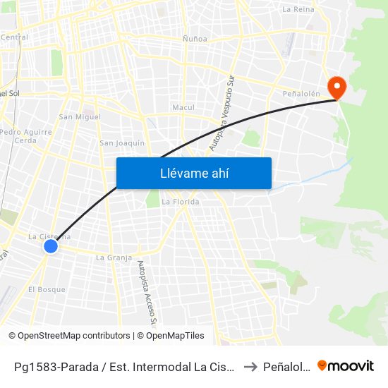 Pg1583-Parada / Est. Intermodal La Cisterna to Peñalolén map