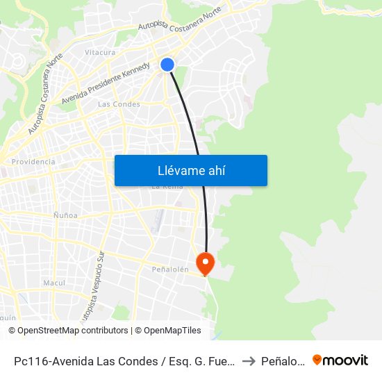 Pc116-Avenida Las Condes / Esq. G. Fuenzalida to Peñalolén map