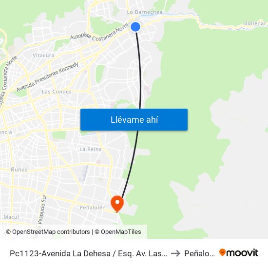 Pc1123-Avenida La Dehesa / Esq. Av. Las Condes to Peñalolén map