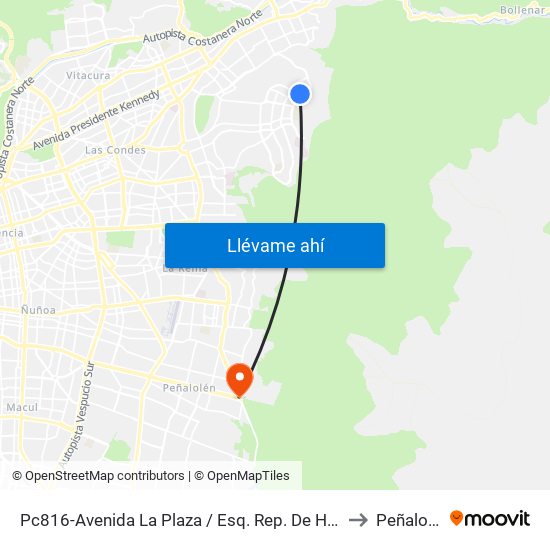 Pc816-Avenida La Plaza / Esq. Rep. De Hondura to Peñalolén map