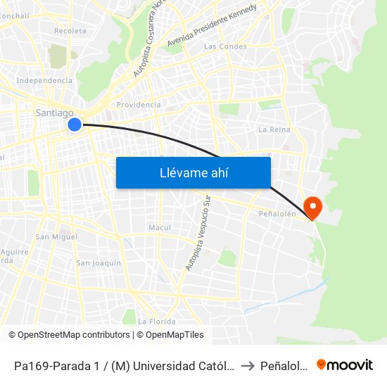 Pa169-Parada 1 / (M) Universidad Católica to Peñalolén map