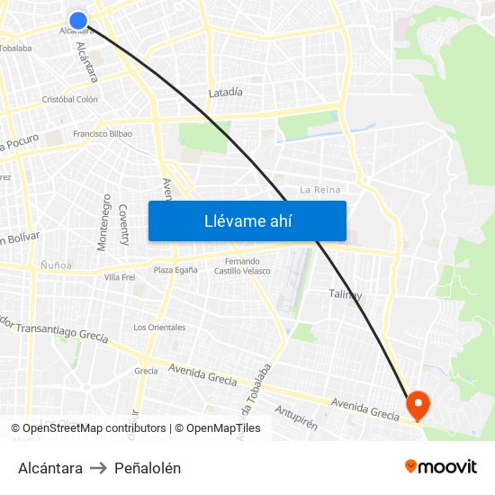 Alcántara to Peñalolén map