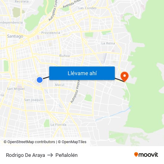 Rodrigo De Araya to Peñalolén map