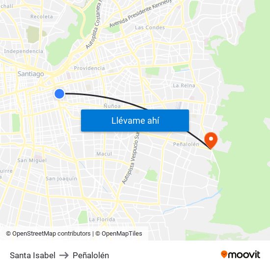 Santa Isabel to Peñalolén map