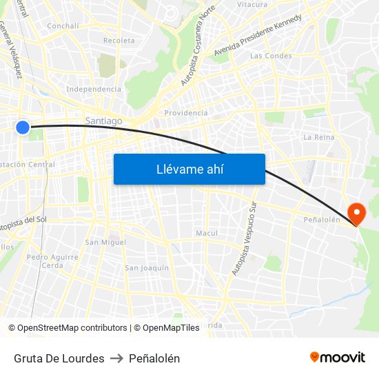 Gruta De Lourdes to Peñalolén map