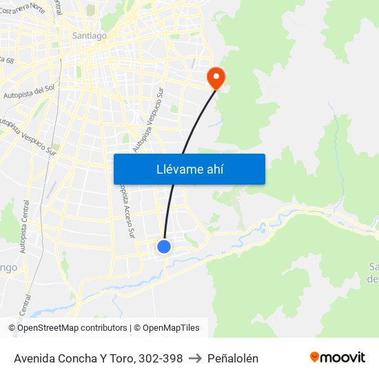 Avenida Concha Y Toro, 302-398 to Peñalolén map