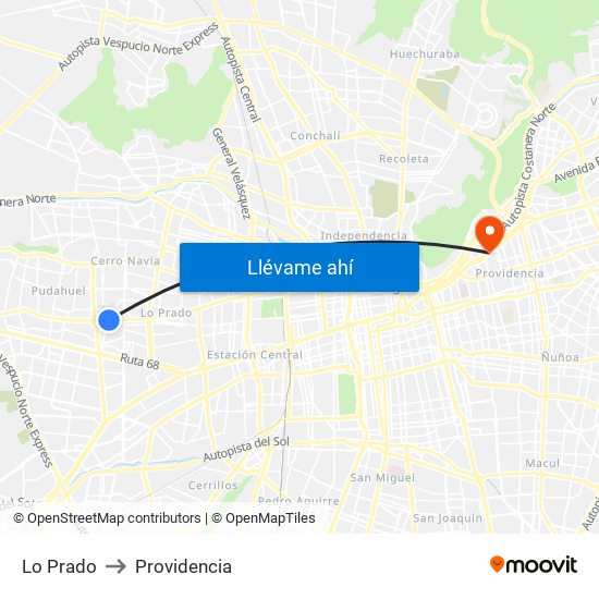 Lo Prado to Providencia map