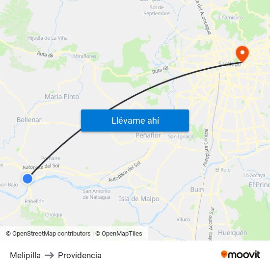 Melipilla to Providencia map
