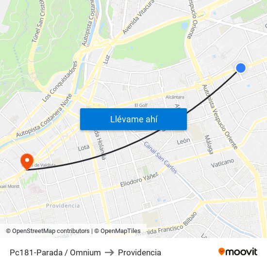 Pc181-Parada / Omnium to Providencia map