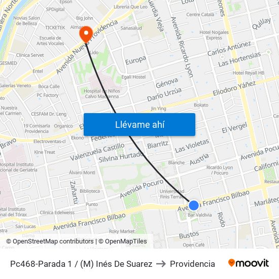 Pc468-Parada 1 / (M) Inés De Suarez to Providencia map