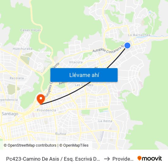 Pc423-Camino De Asis / Esq. Escrivá De Balaguer to Providencia map