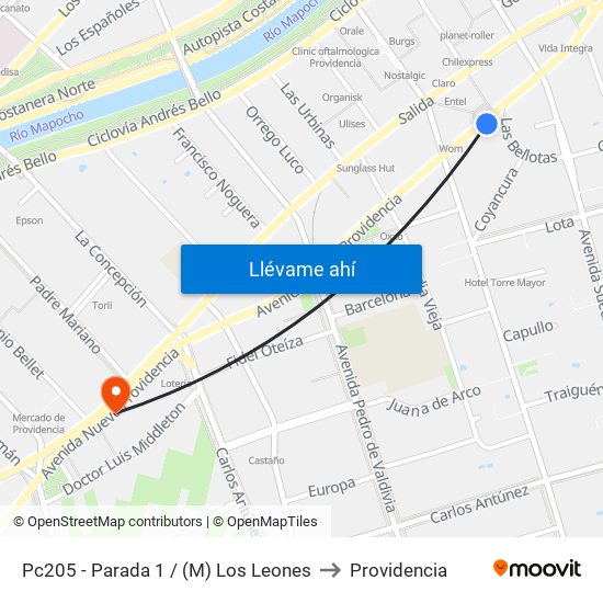 Pc205 - Parada 1 / (M) Los Leones to Providencia map