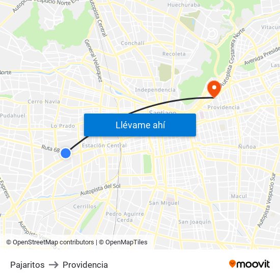 Pajaritos to Providencia map