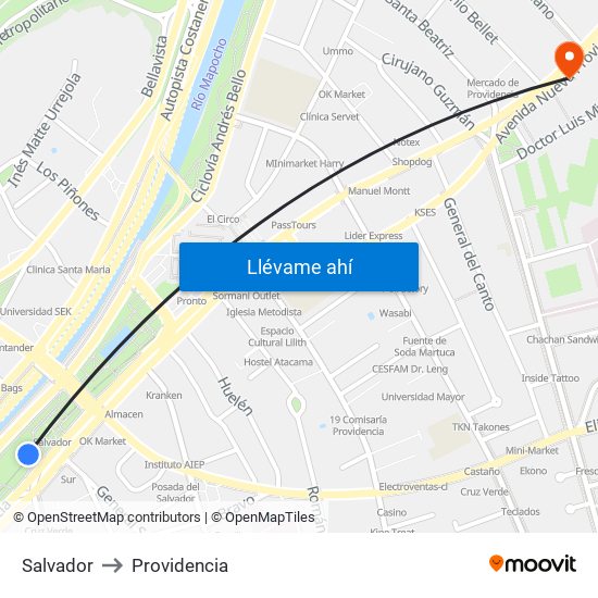 Salvador to Providencia map