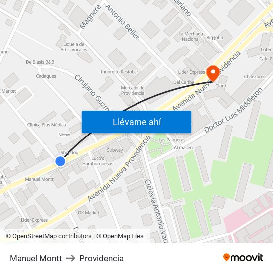 Manuel Montt to Providencia map