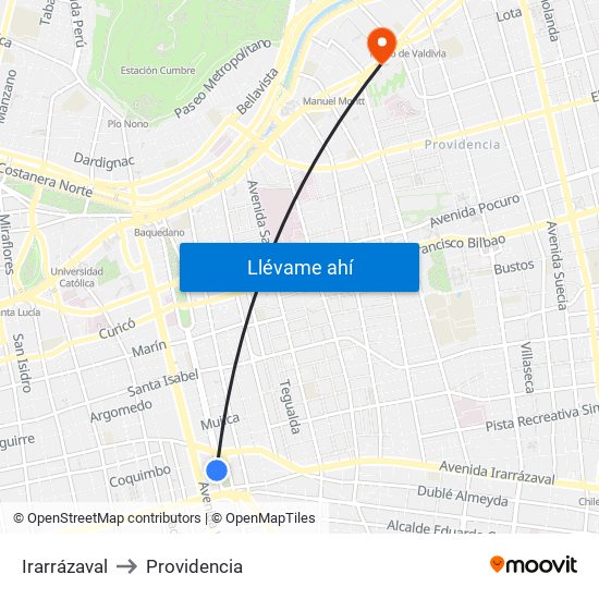 Irarrázaval to Providencia map