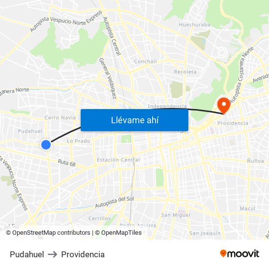 Pudahuel to Providencia map