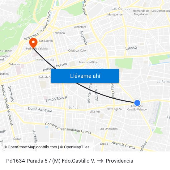 Pd1634-Parada 5 / (M) Fdo.Castillo V. to Providencia map