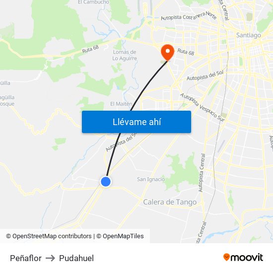Peñaflor to Pudahuel map