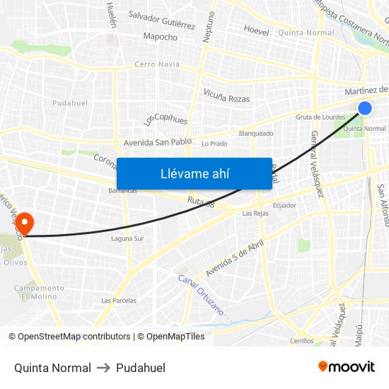 Quinta Normal to Pudahuel map