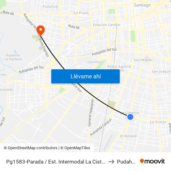 Pg1583-Parada / Est. Intermodal La Cisterna to Pudahuel map