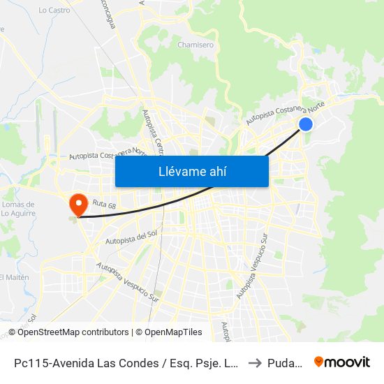 Pc115-Avenida Las Condes / Esq. Psje. Las Condes to Pudahuel map