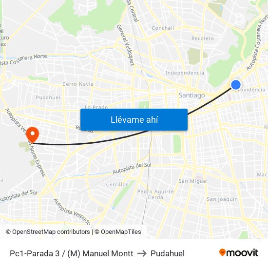 Pc1-Parada 3 / (M) Manuel Montt to Pudahuel map