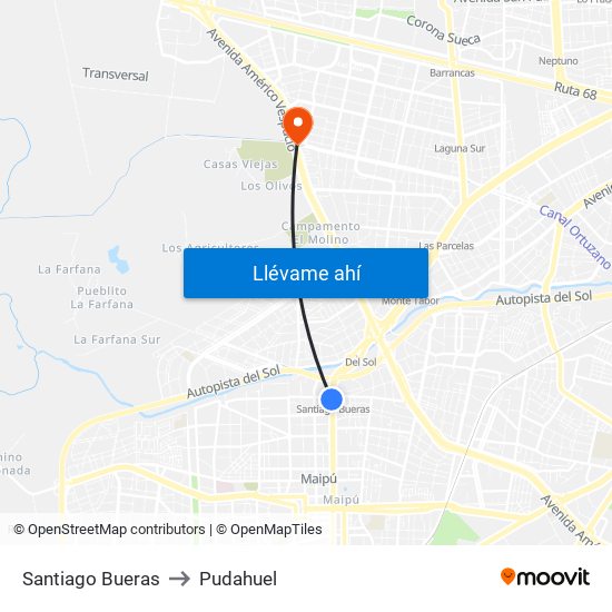 Santiago Bueras to Pudahuel map