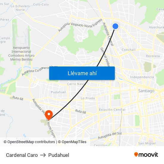 Cardenal Caro to Pudahuel map