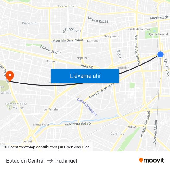 Estación Central to Pudahuel map